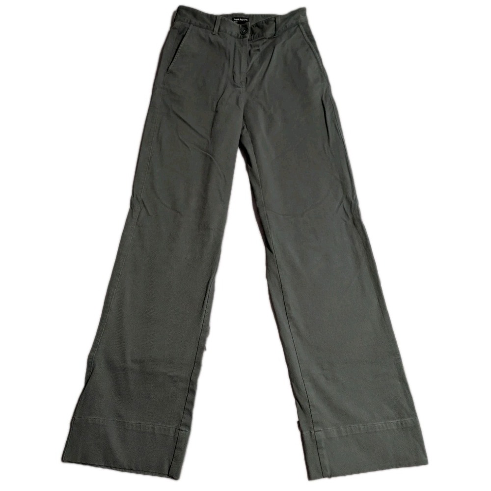 Frank And Oak Jane Straight Pants Womens 6 Green Wide Leg Casual